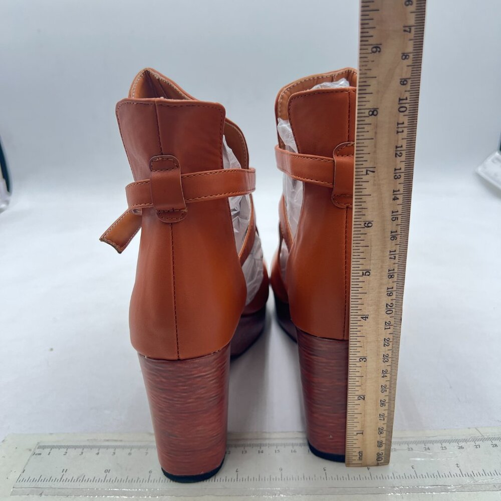 Brown Platform Rounded Toe Cutout Strap Buckles C… - image 5